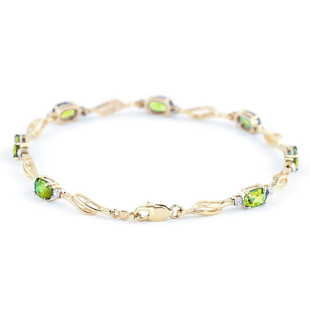 14K. SOLID GOLD  BRACELET WITH PERIDOT & DIAMOND - Picture 3 of 6
